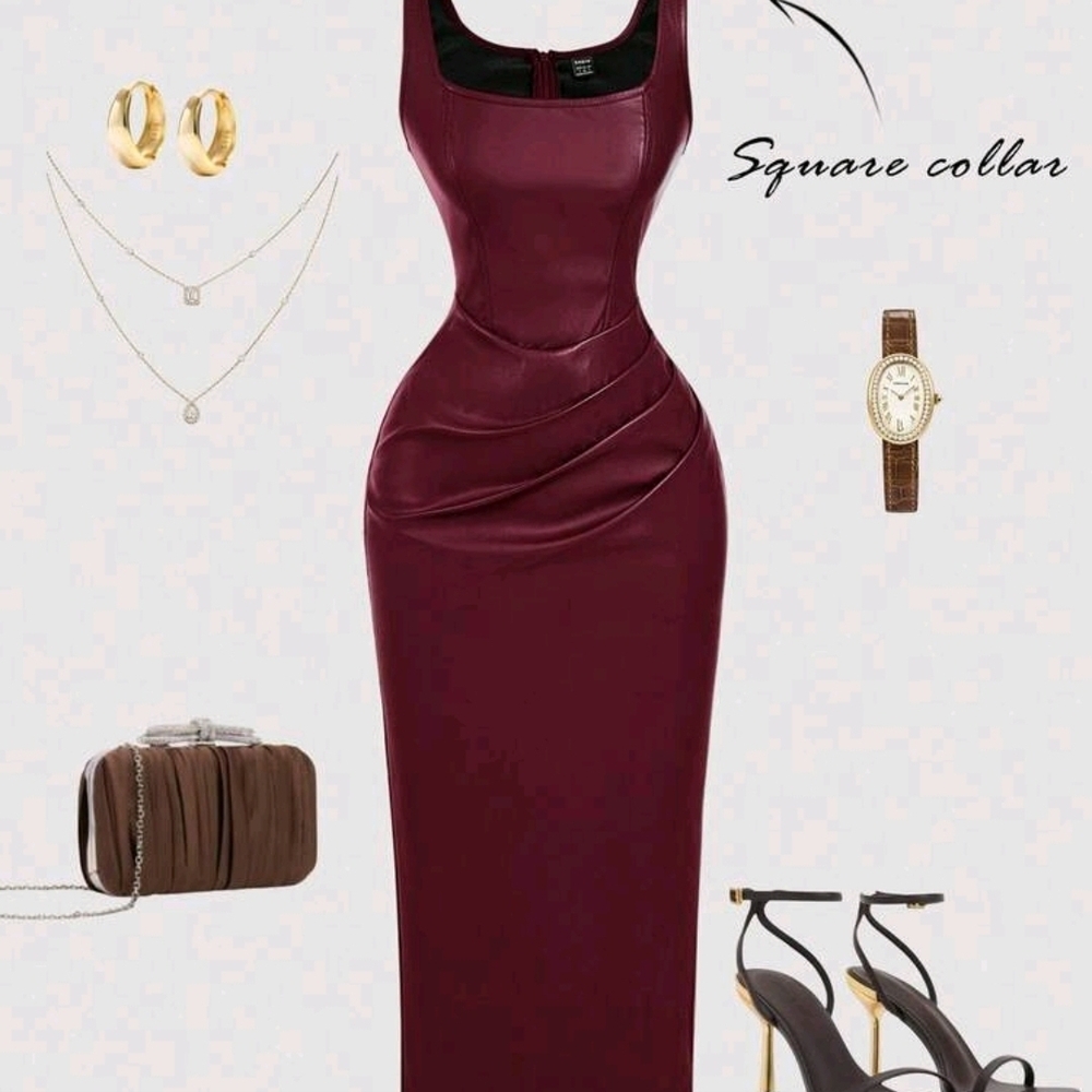 Elegant Burgundy Sleeveless Dress